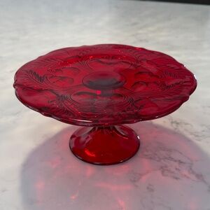 Vintage Mosser Glass Ruby Red Cake Stand 4h*6w rare find ! Collectors piece !